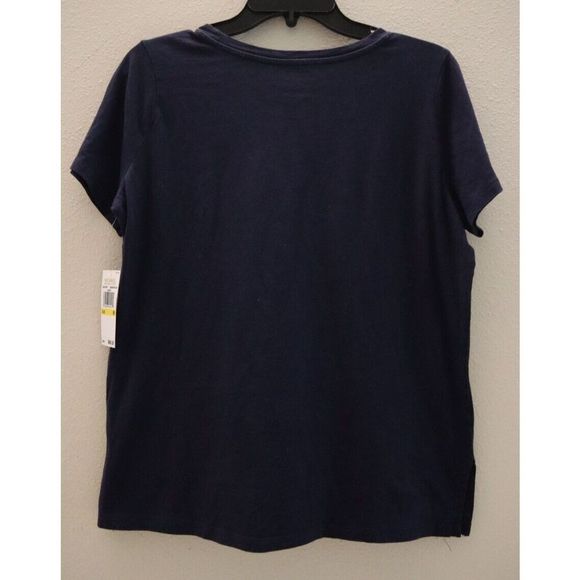 Michael Kors QS3515I6TF Women Sz M Midnight Blue "MK" Logo Crew Neck T-Shirt $68 - Picture 2 of 7